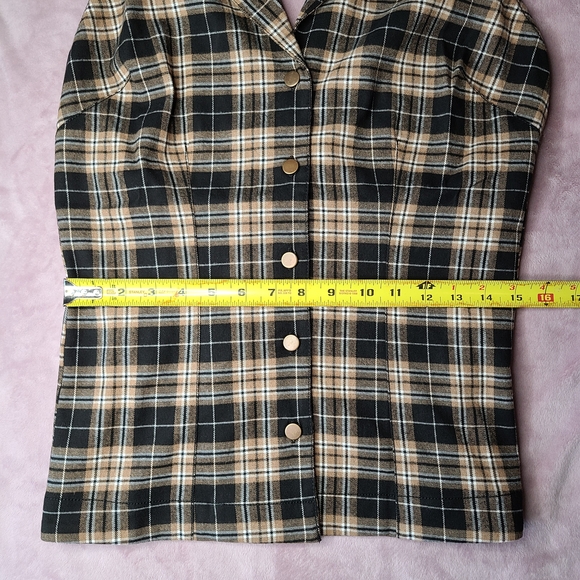 Anthropologie Pilcro Black and Tan Plaid Halter Backless Blouse - Picture 12 of 14